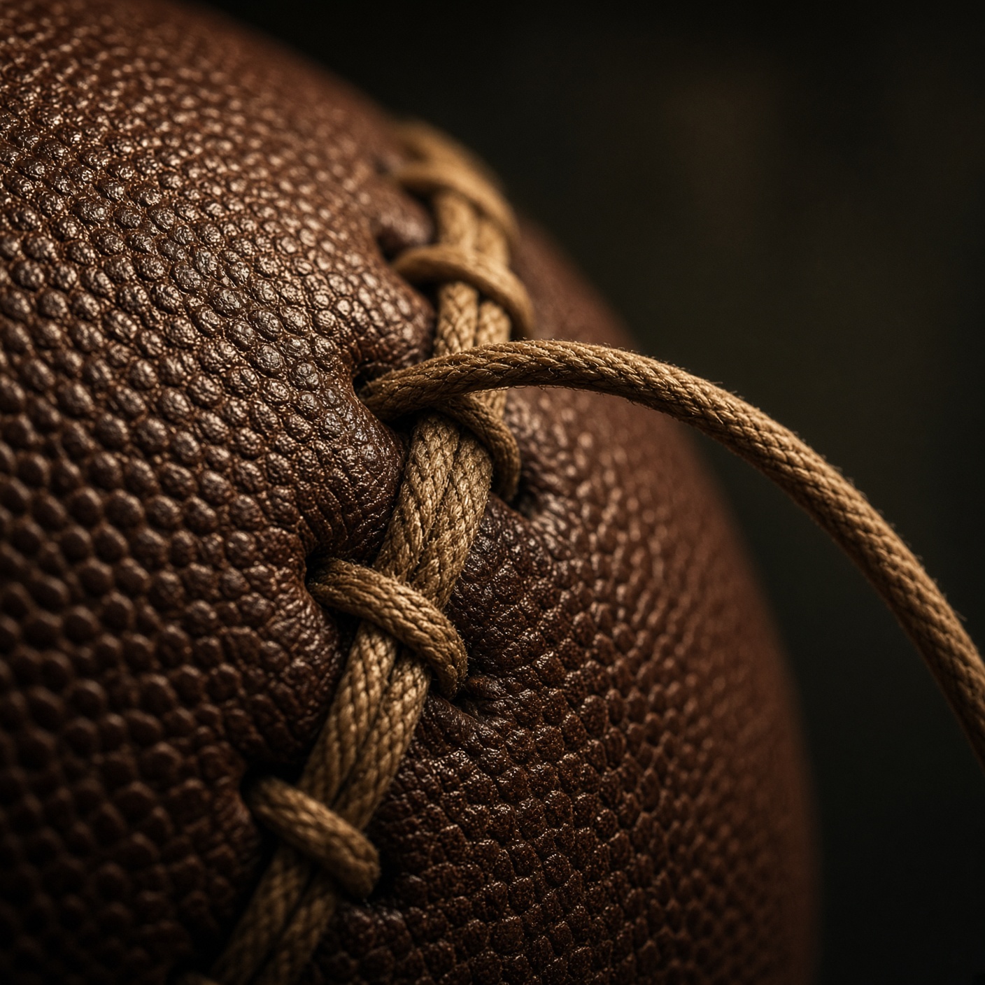 Close-up of football laces pulled taut